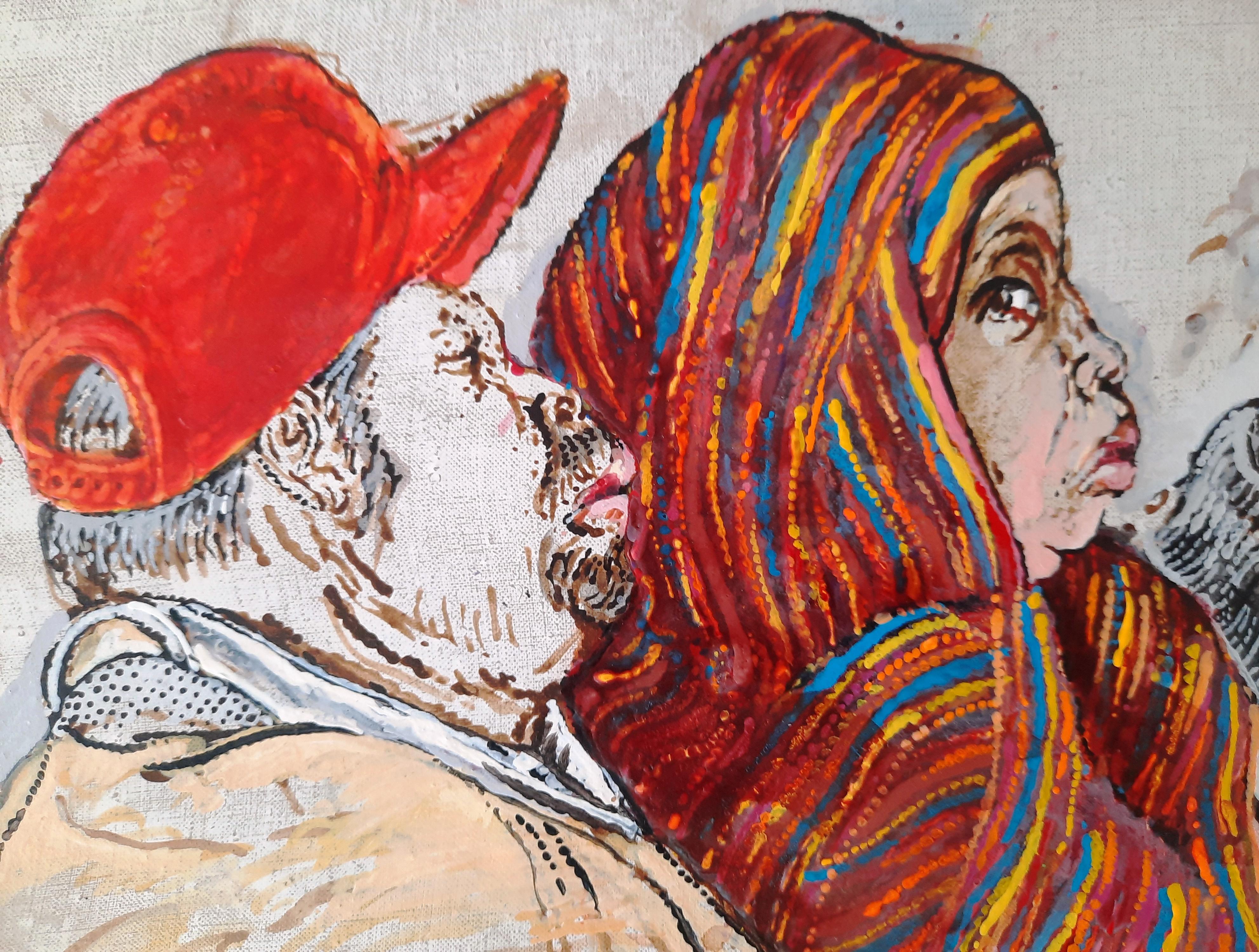 The red hat Moreno Pincas Contemporary art painting portrait people figurative  For Sale 3
