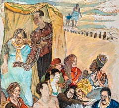 The teller A Moreno Moreno Art contemporain peinture à l'huile mer sirène bateau sable