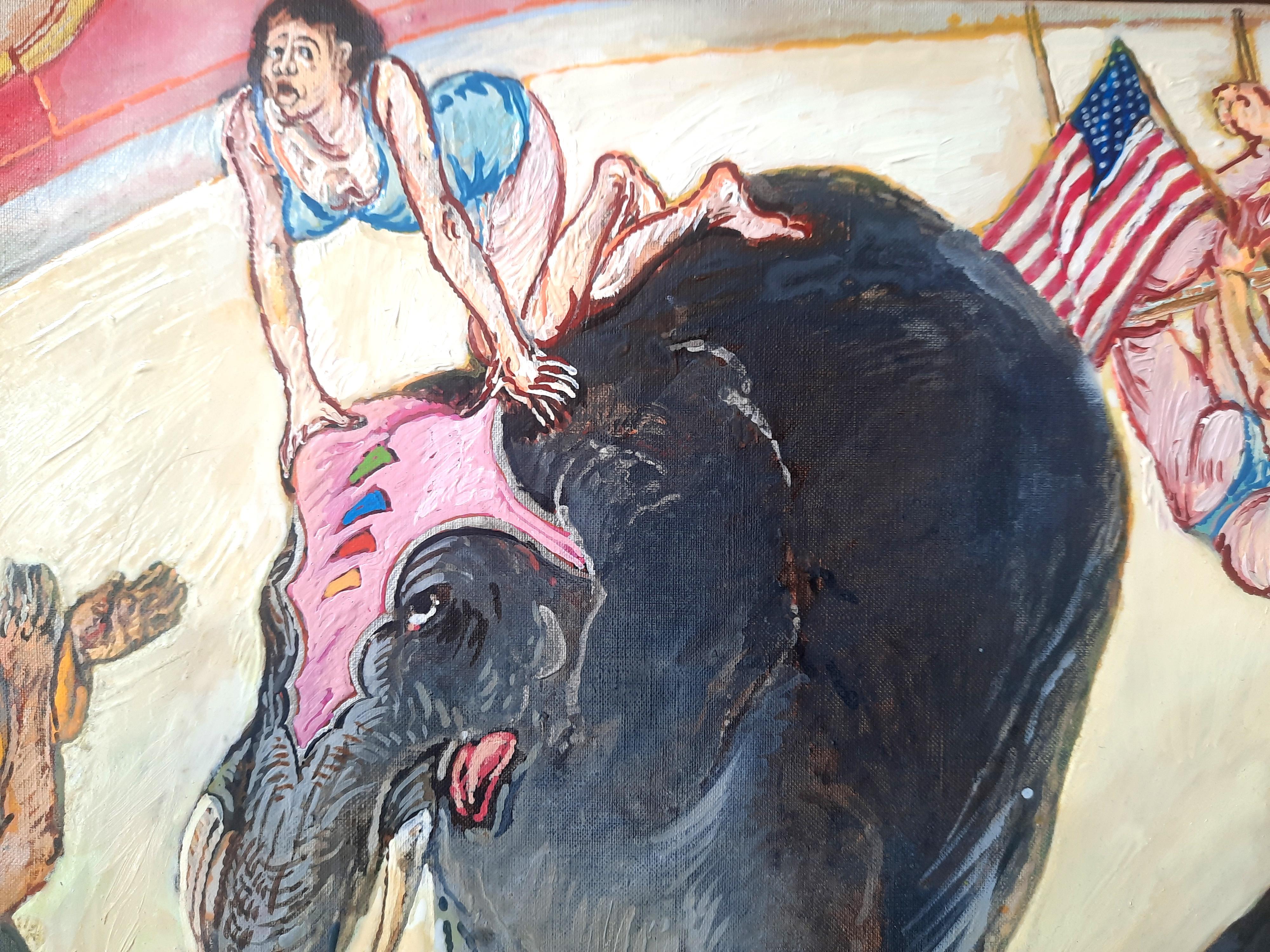 The two elephants Moreno Pincas Contemporary art painting circus animals pastel  6