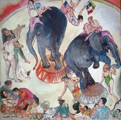 The two elephants Pincas Moreno Contemporary art painting Zirkustiere pastell 