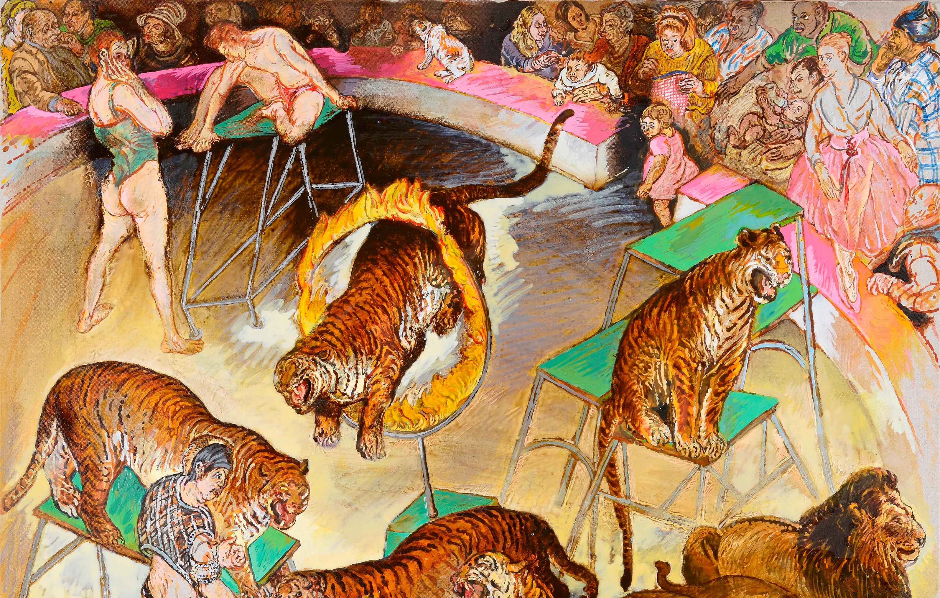 Wild animals Moreno Pincas Contemporary painting figurative art circus pastel 1