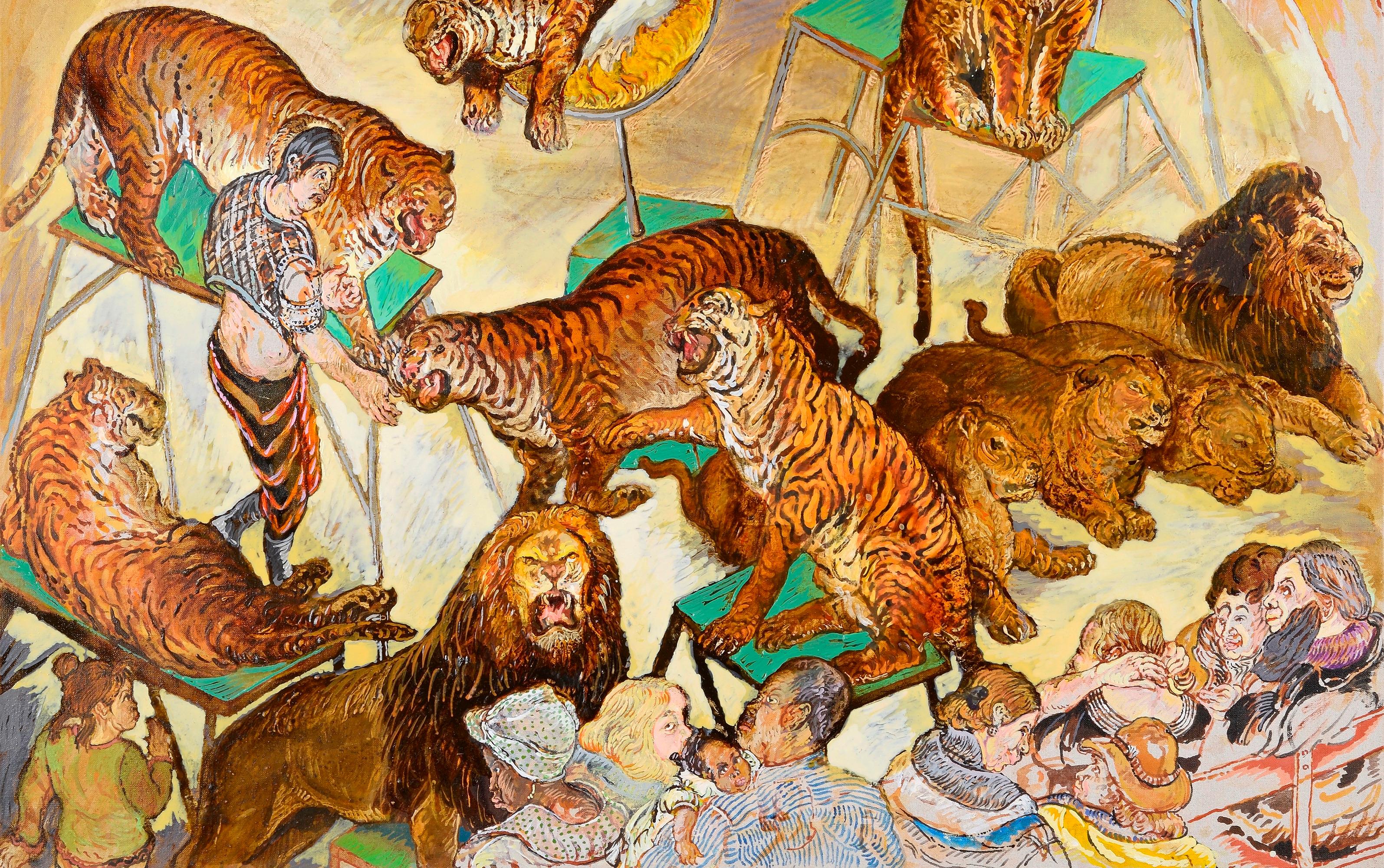 Wild animals Moreno Pincas Contemporary painting figurative art circus pastel 2
