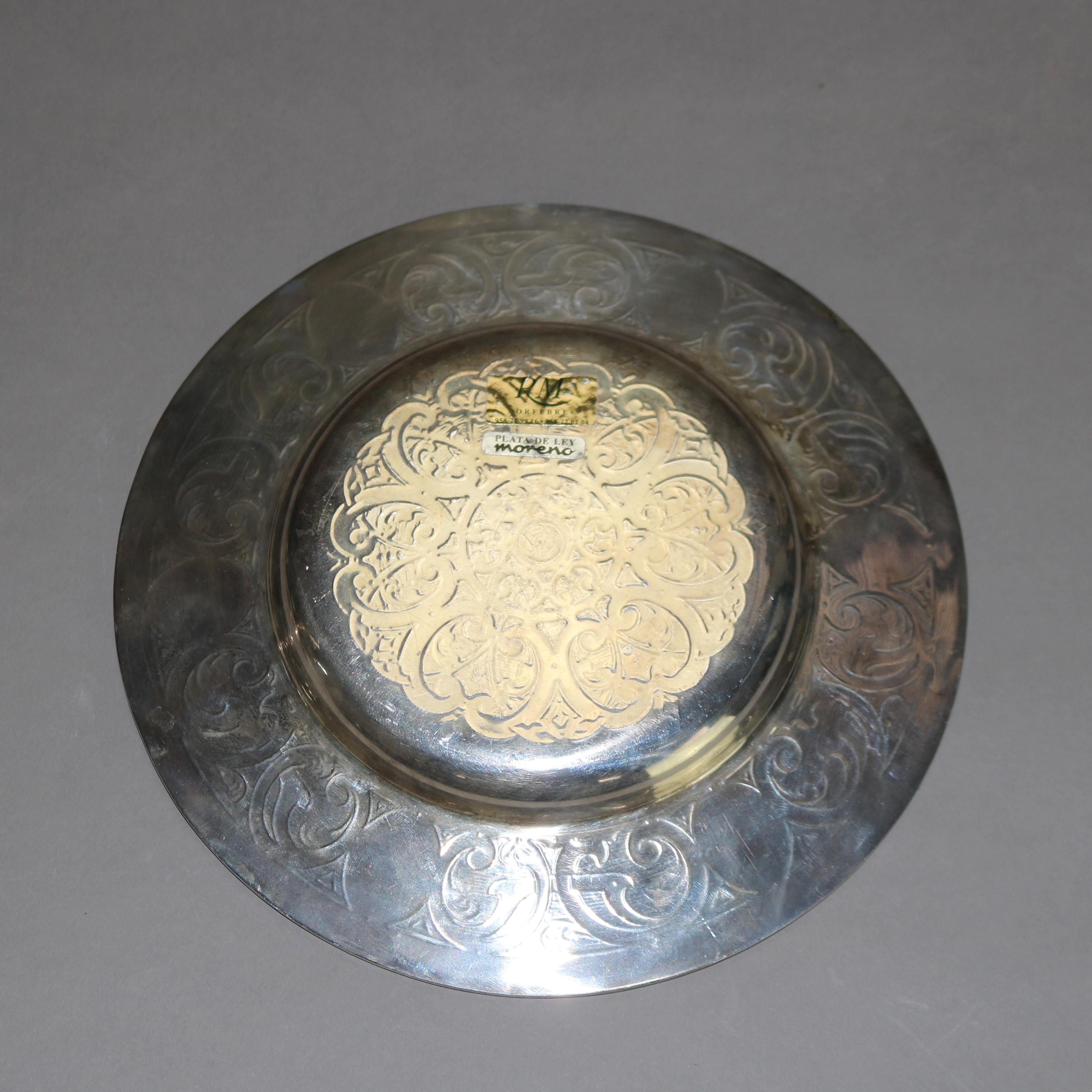 Moreno Sterling Silver Challis & Serving Plate with Enameled Jewels 20thC 10