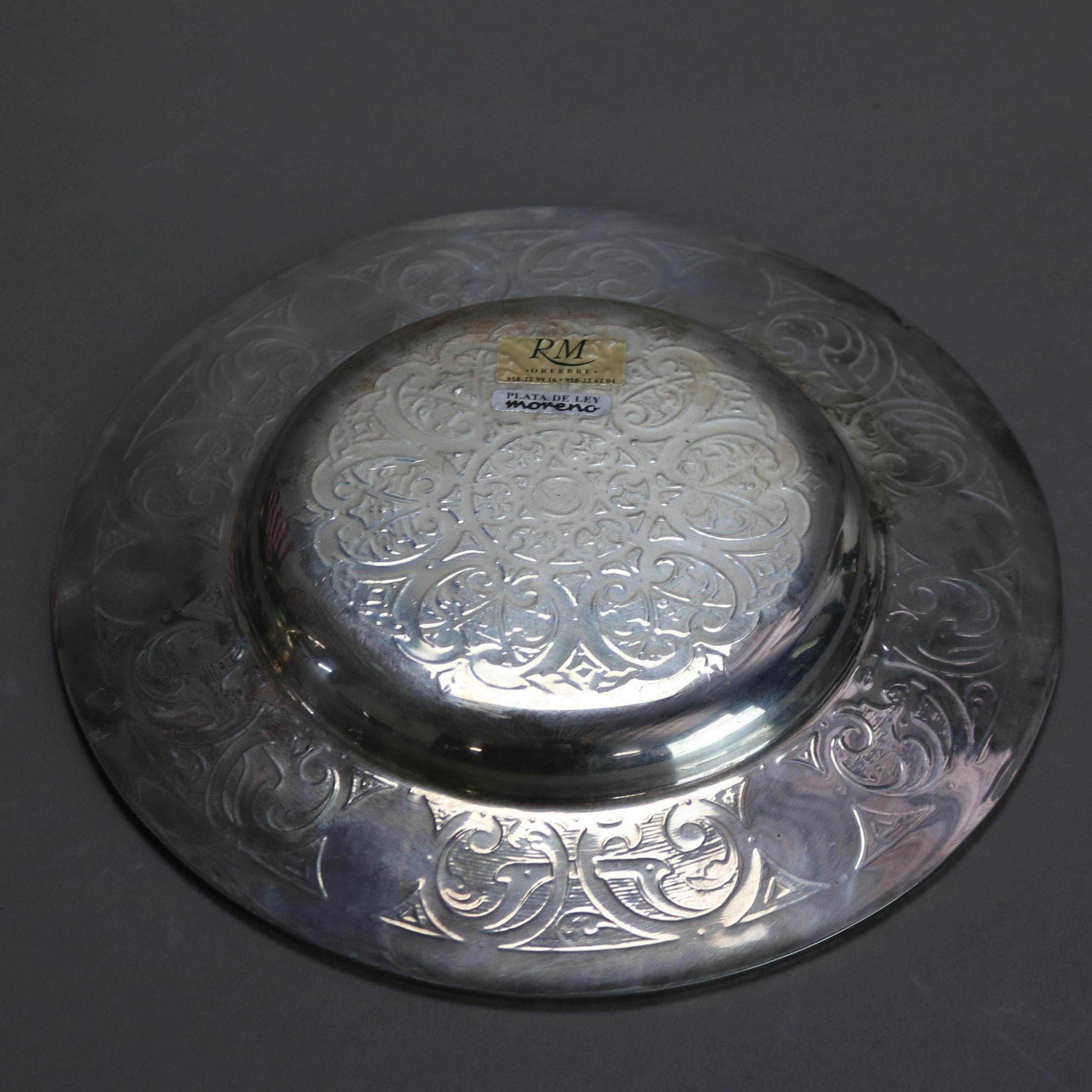 Moreno Sterling Silver Challis & Serving Plate with Enameled Jewels 20thC 11