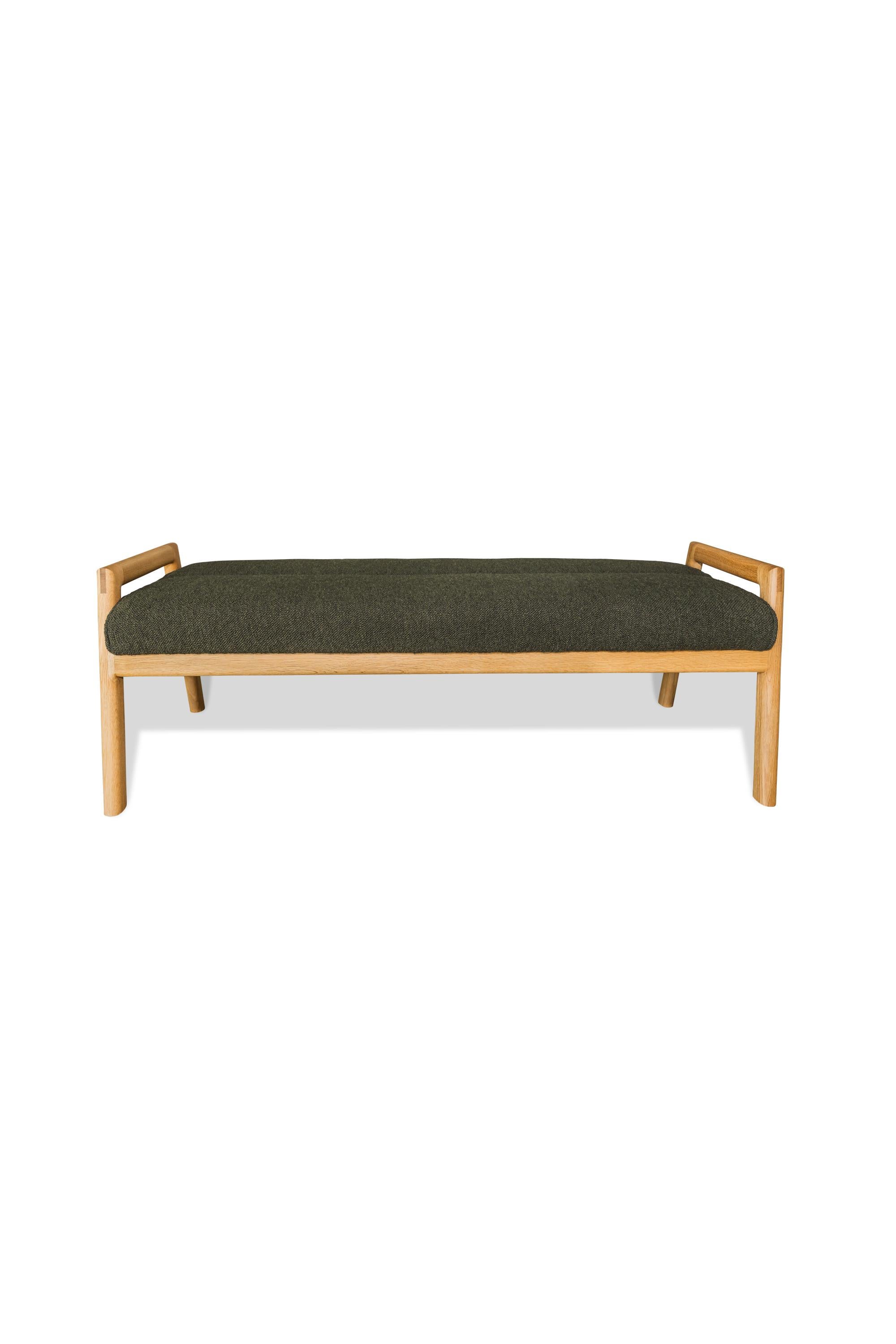 Hand-Crafted White Oak framed MORESBY Bench with custom upholstered seat For Sale