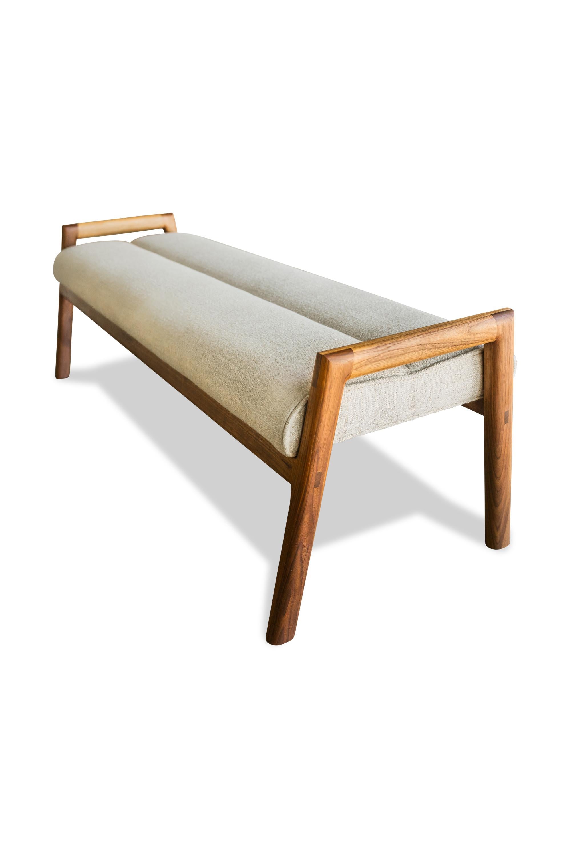 White Oak framed MORESBY Bench with custom upholstered seat In New Condition For Sale In North Hollywood, CA