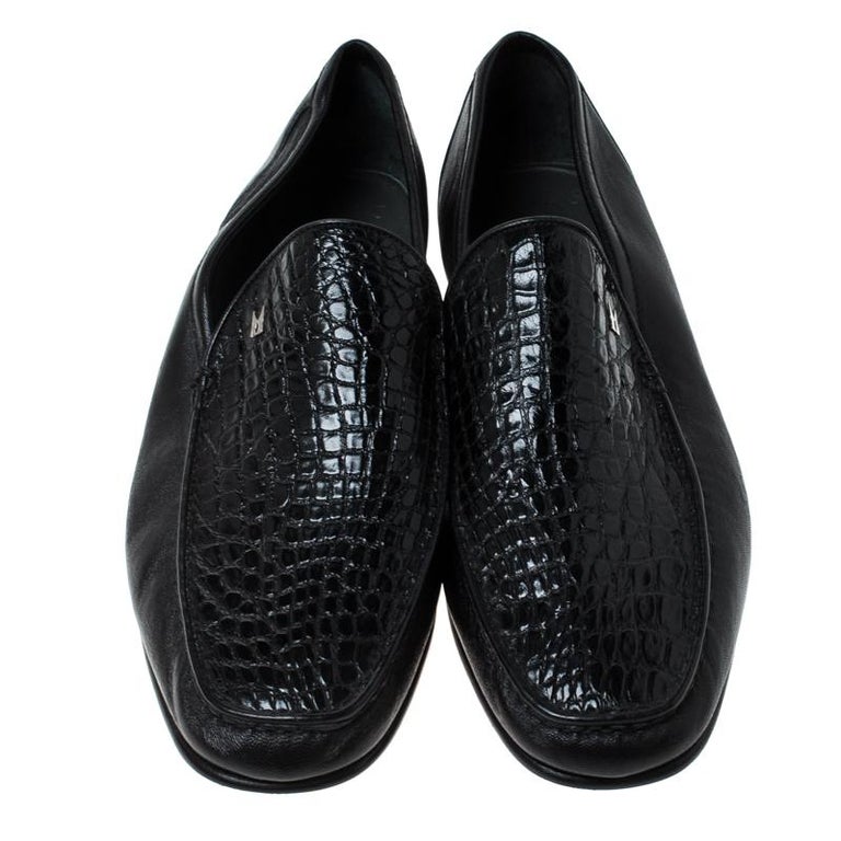 Moreschi Black Croc Leather Loafers Size 40.5 at 1stDibs  display picture 1