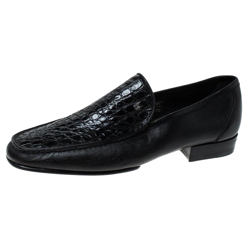 Moreschi Black Croc Leather Loafers Size 40.5