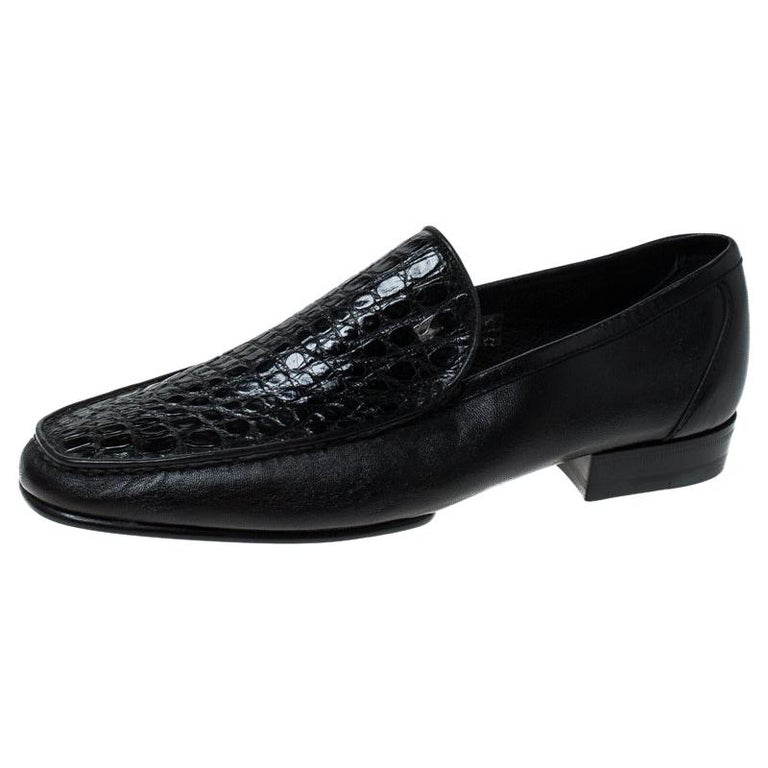 Moreschi Black Croc Leather Loafers Size 40.5 For Sale at 1stDibs