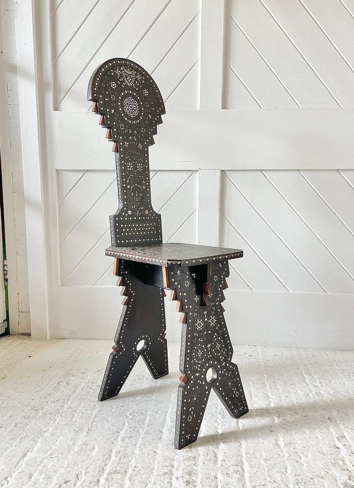Moresque Side Chair With  Metal Inlay Circa 1910 In Good Condition In Petworth, GB