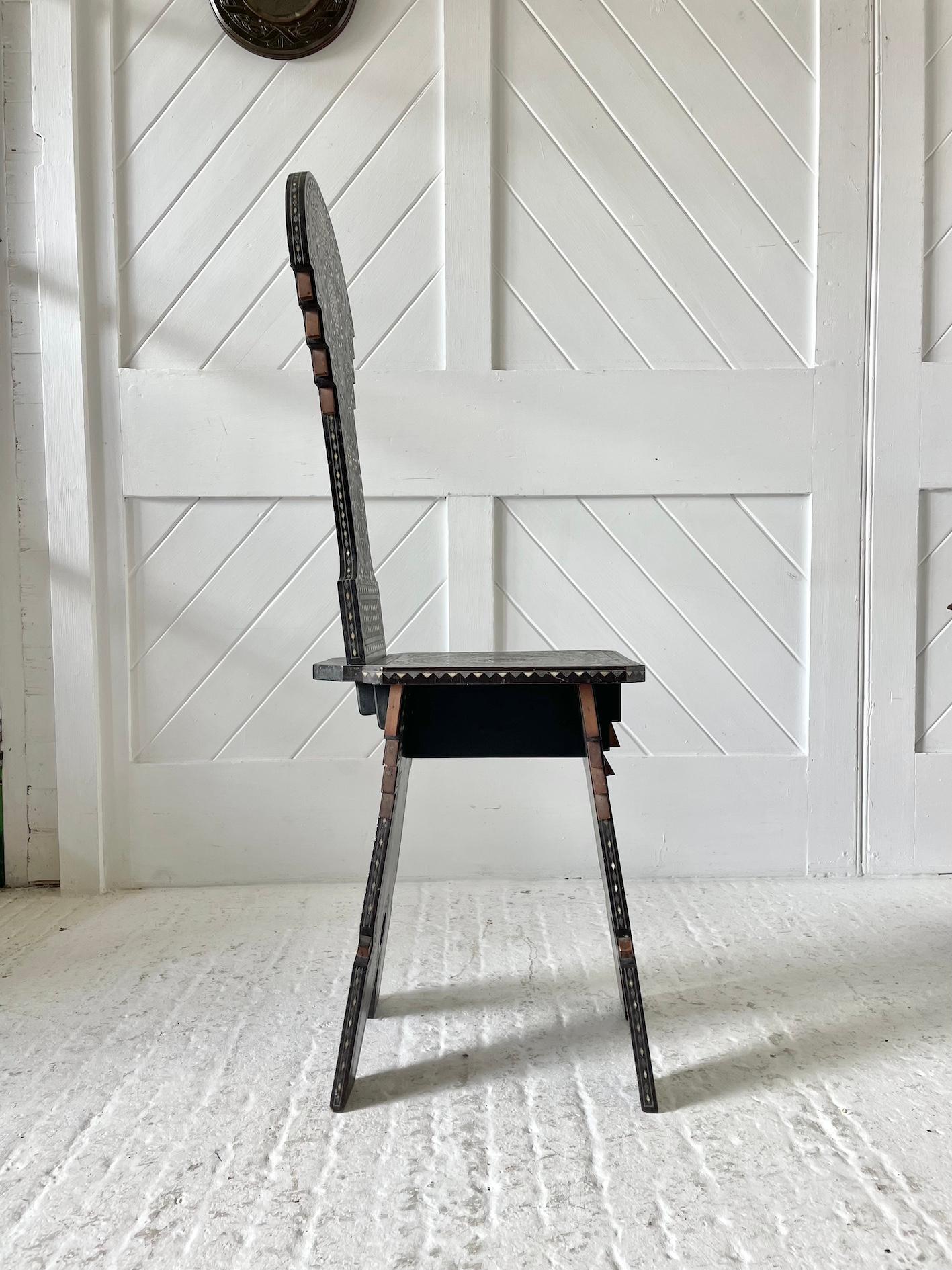 Early 20th Century Moresque Side Chair With  Metal Inlay Circa 1910