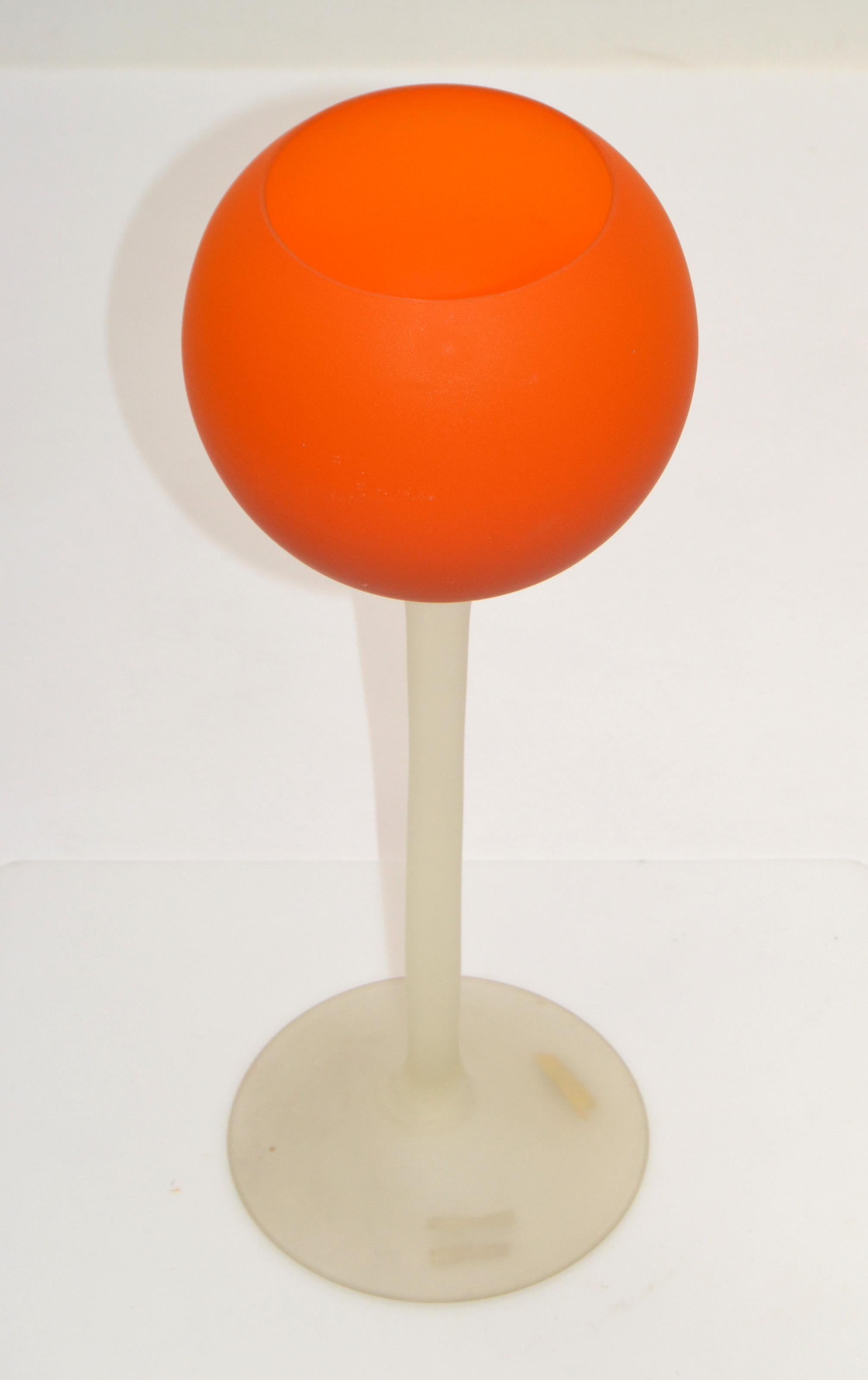 Mid-20th Century Moretti for Rosenthal Netter Satin Red & Frosted Glass Vase Wine Glass Sculpture For Sale