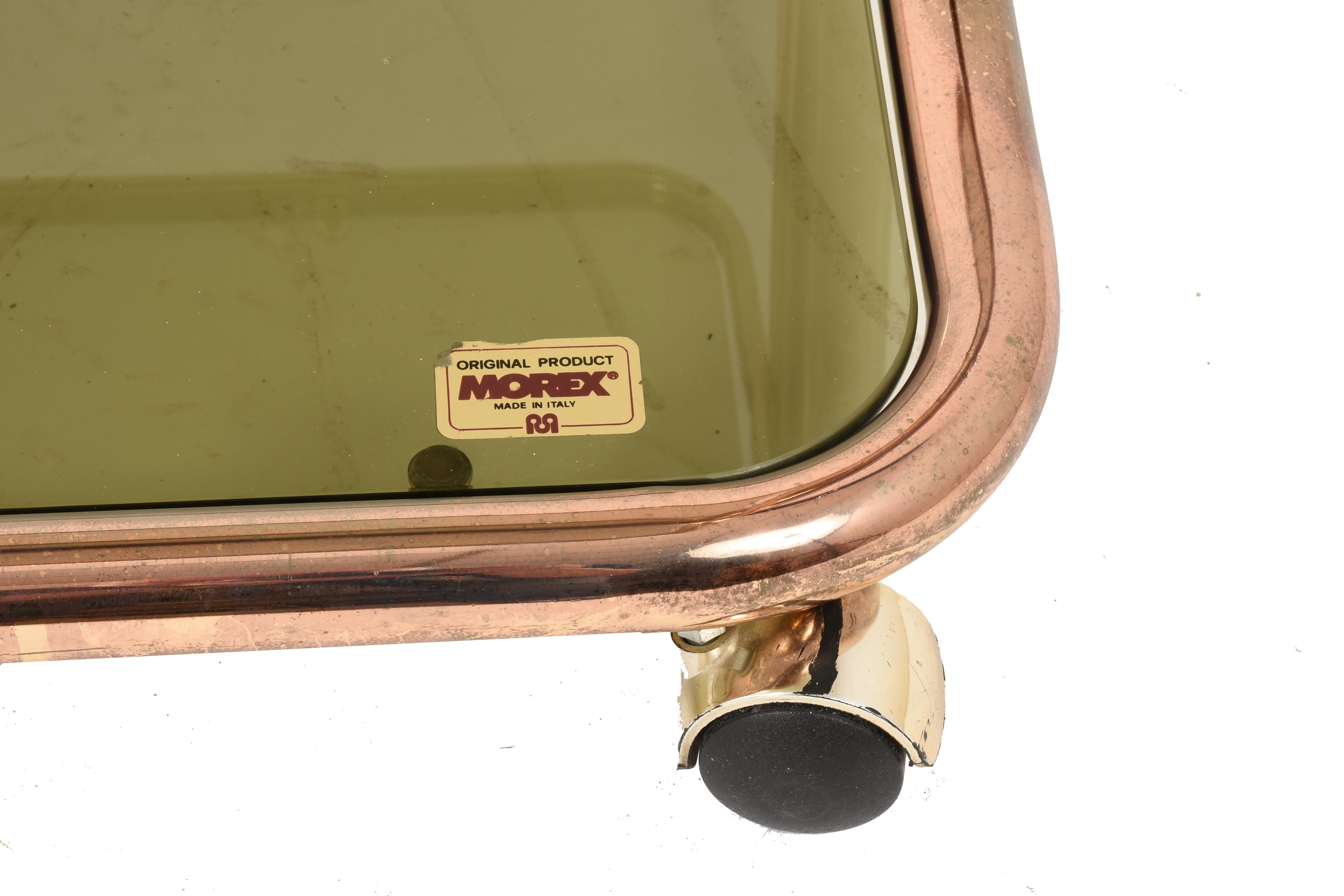 Morex Midcentury Three Levels Brass and Smoked Glass Italian Bar Cart, 1970s For Sale 4