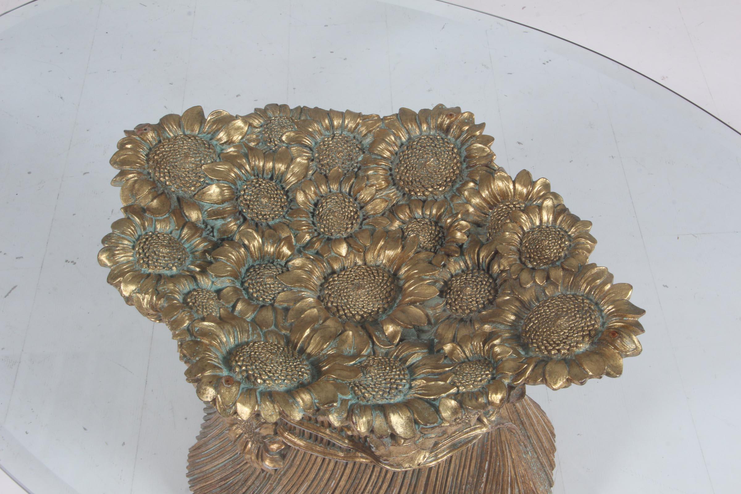 Glass Morex table with floral gold decoreations. Hollywood Regency, 1950s Italy For Sale