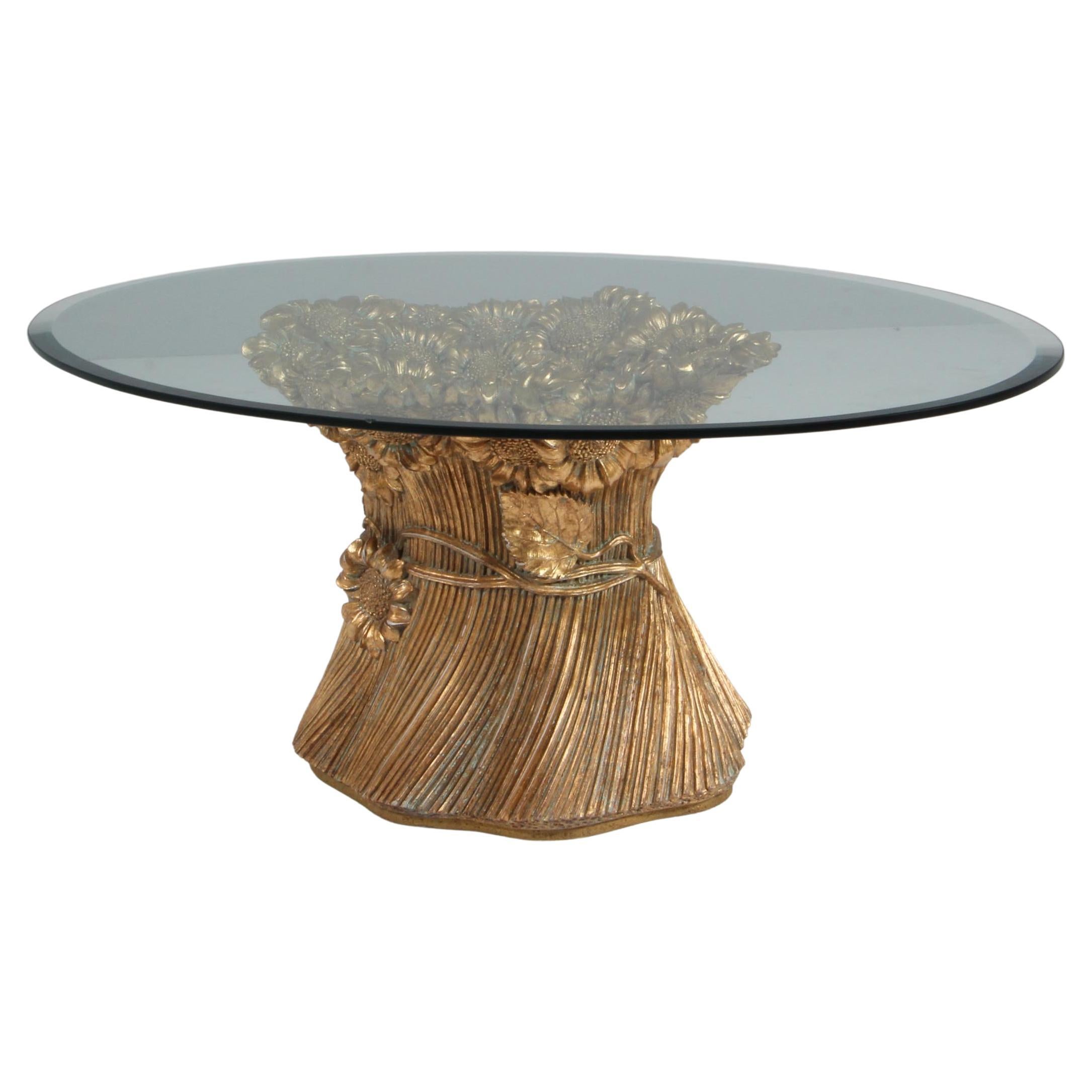 Morex table with floral gold decoreations. Hollywood Regency, 1950s Italy