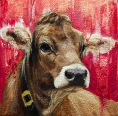 "Brown Cow" (2025), Original Impressionist Animal Portrait, Mini Oil Painting