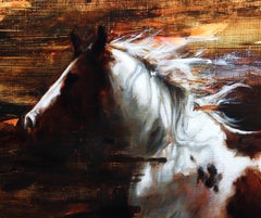 "Dust Storm" by Morgan Cameron, Oil painting Featuring Galloping Horse