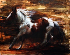 "Dust Storm" by Morgan Cameron, Oil painting Featuring Galloping Horse