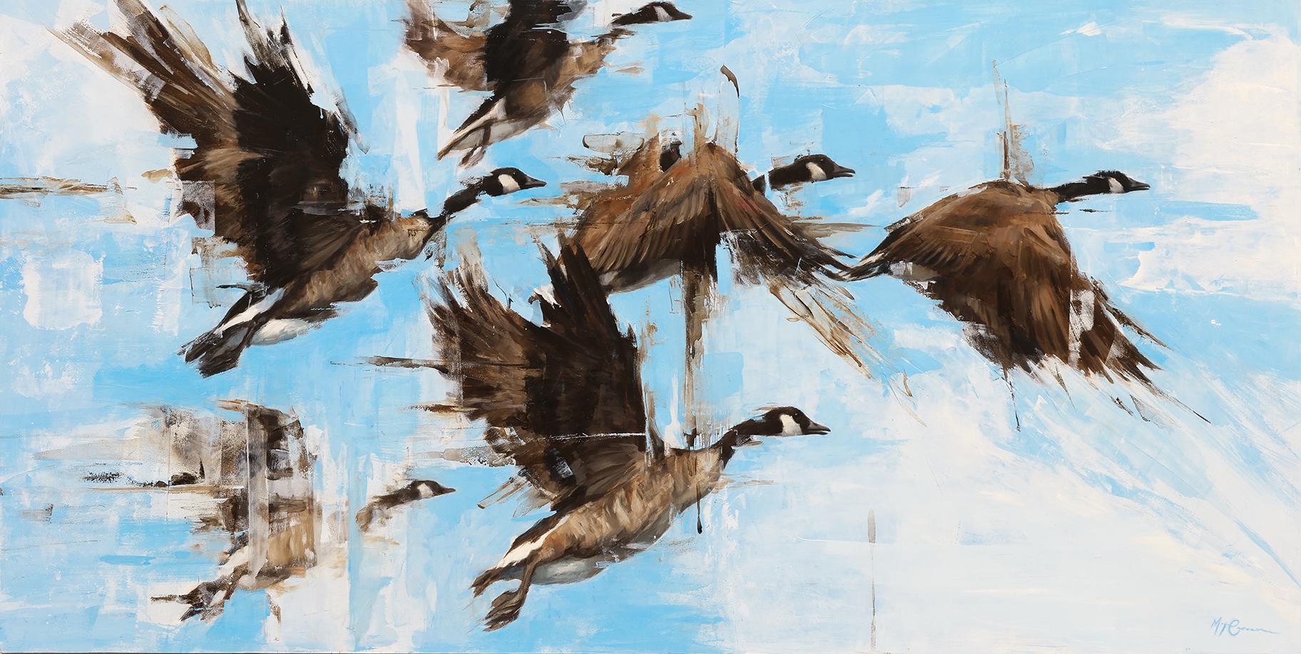 Morgan Cameron Figurative Painting - "Migration, " Oil painting Featuring migrating geese