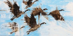 "Migration", peinture à l'huile représentant des oiseaux migrateurs