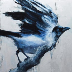 "Mist and Shadow, " Oil painting Featuring a blue bird