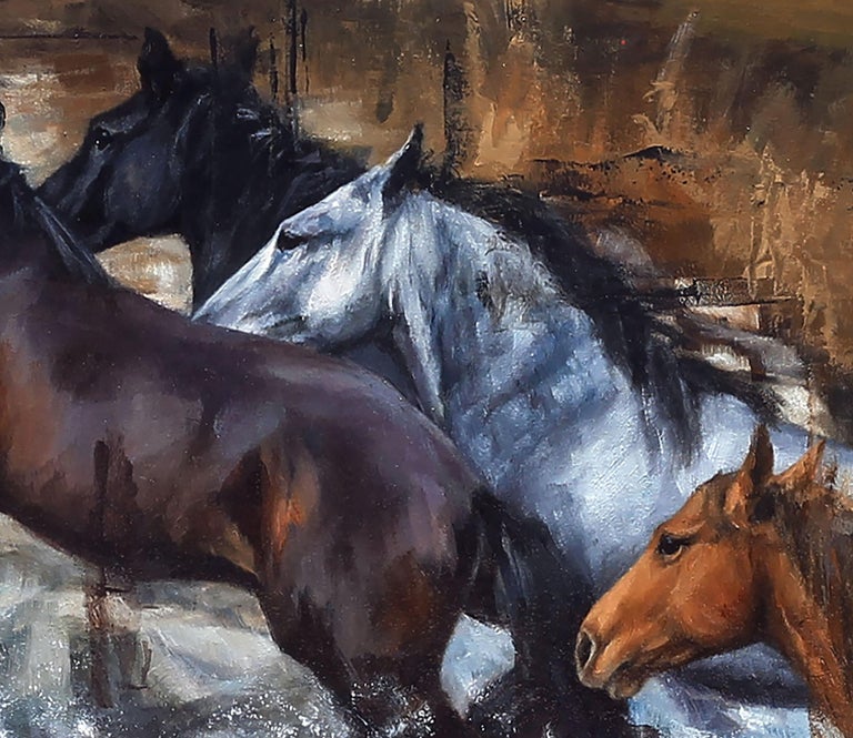 Morgan Cameron’s (US based) “Rocky Creek Crossers” is an oil painting on panel that depicts a group of wild horses crossing a river. 

This painting is unframed, but ready to hang.

About the artist: 

I am an oil painter based out of Southern