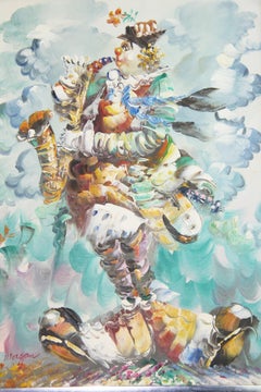 Surreal Fantasy Sax Player Painting, Signed, 16.5x12.5\"