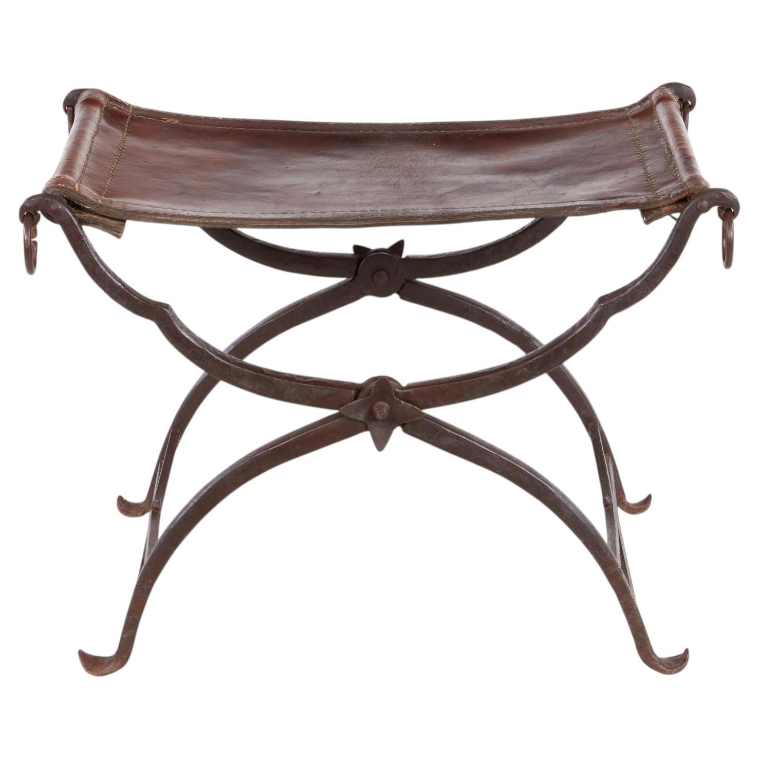 Morgan Colt Leather and Iron Curule Stool
