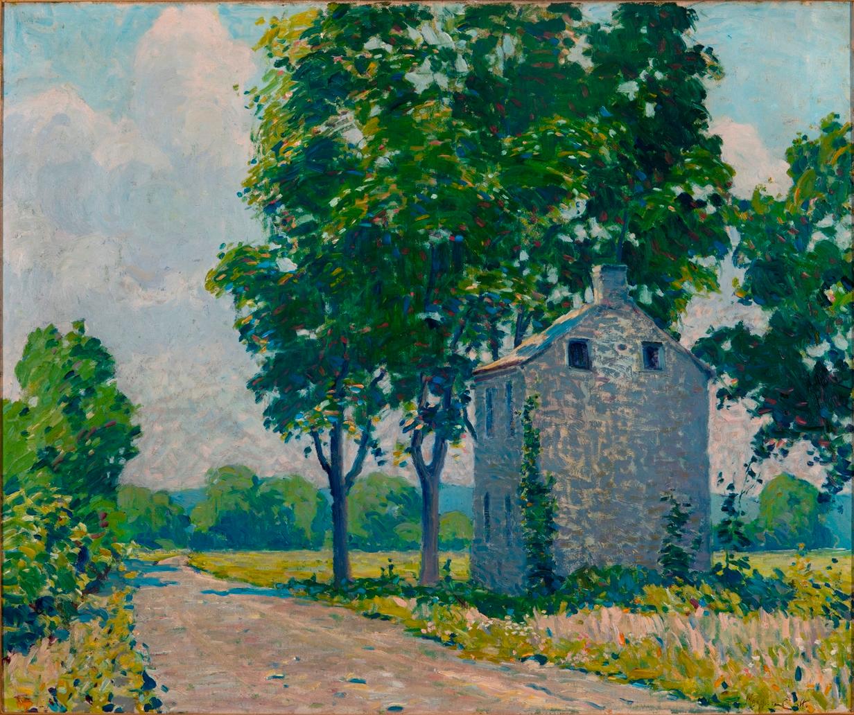 Morgan Colt Landscape Painting - "The Old York Road" (Wallwork's House, Lime Port, PA)