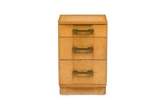 Morgan Furniture Light Wooden Three Drawer Brass Scroll Handled Bedside Table
