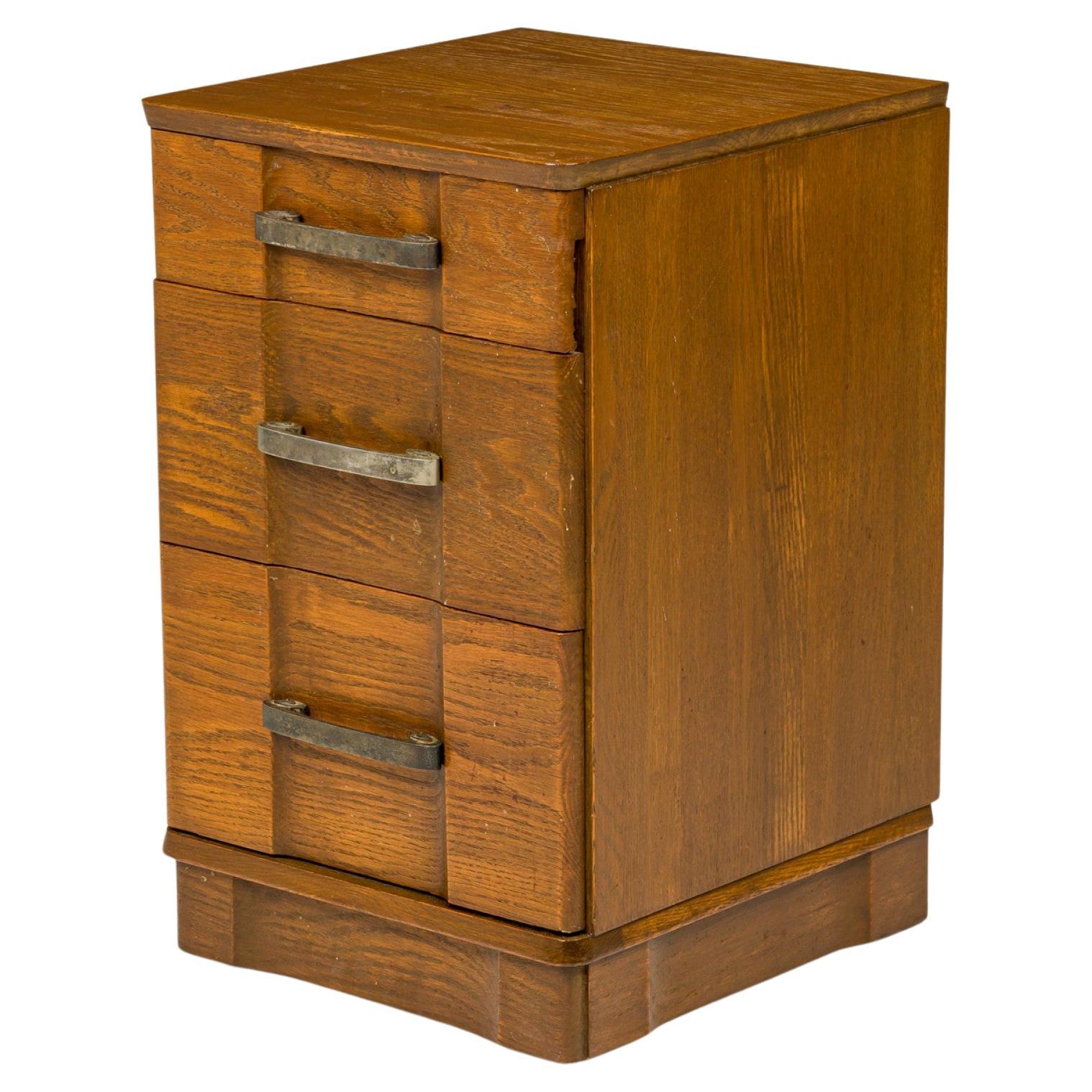 Morgan Furniture Wooden Three Drawer Brass Scroll Handled Bedside Table For Sale