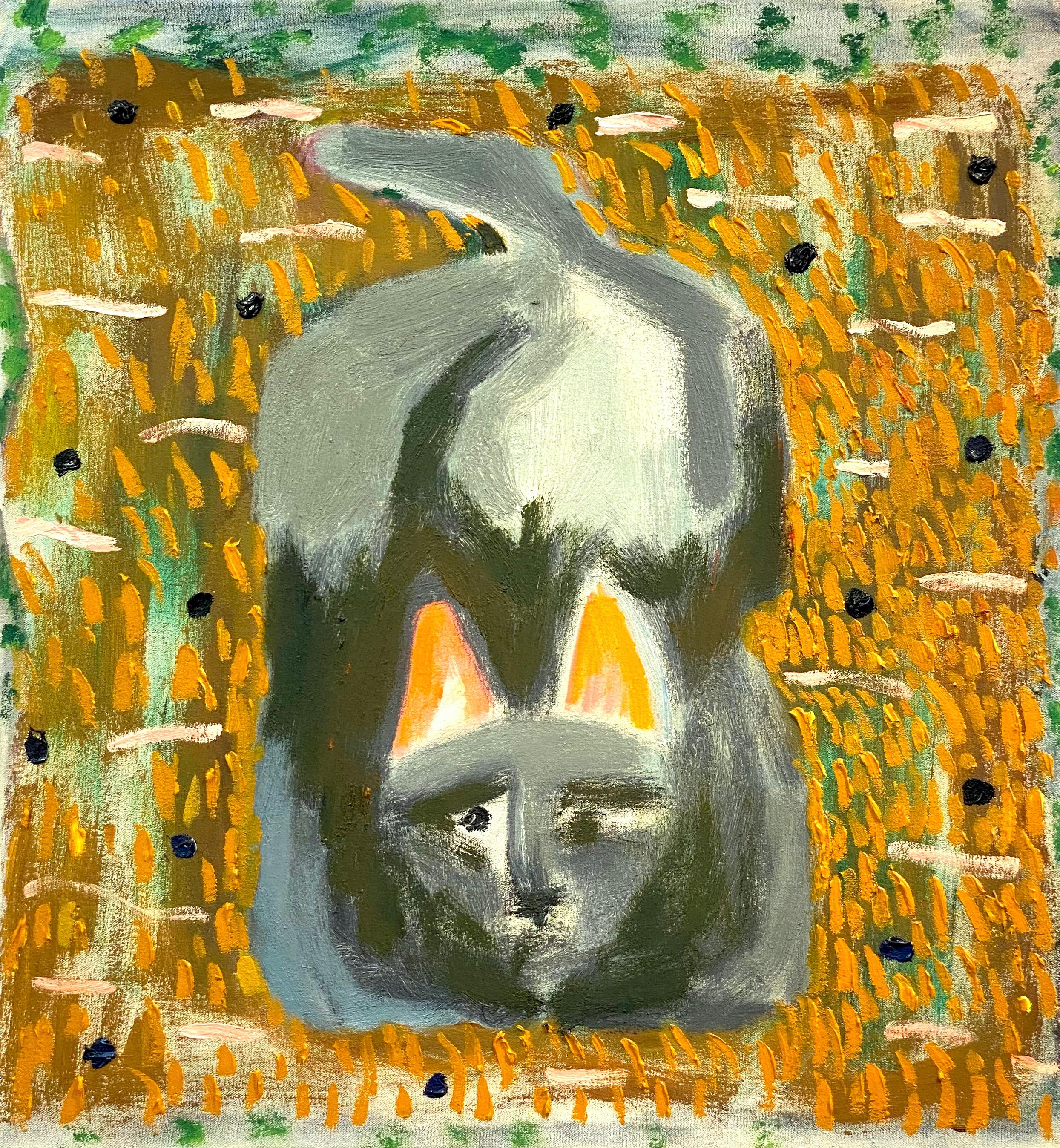 Morgan Hobbs Abstract Painting - Scaredy Cat - Orange Pillow