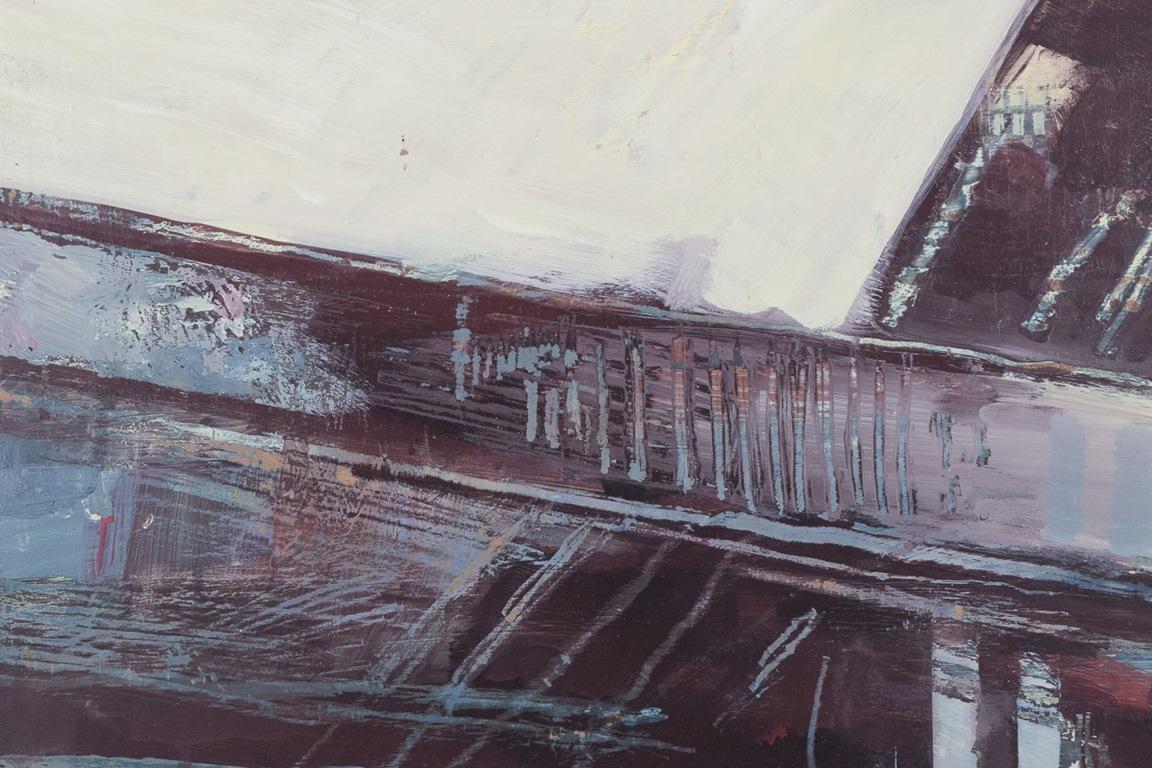 Suédois Morgan Johansson, artiste suédois répertorié. Huile sur planche. Toits des bâtiments en vente