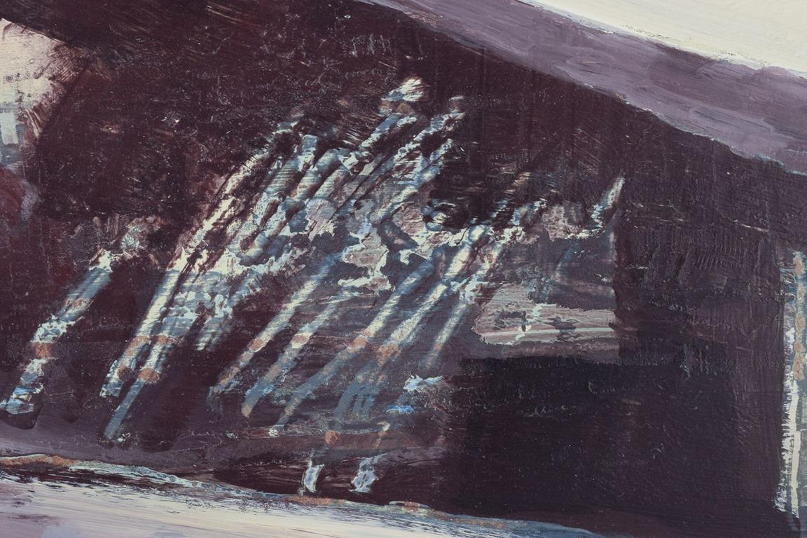 Autre Morgan Johansson, artiste suédois répertorié. Huile sur planche. Toits des bâtiments en vente