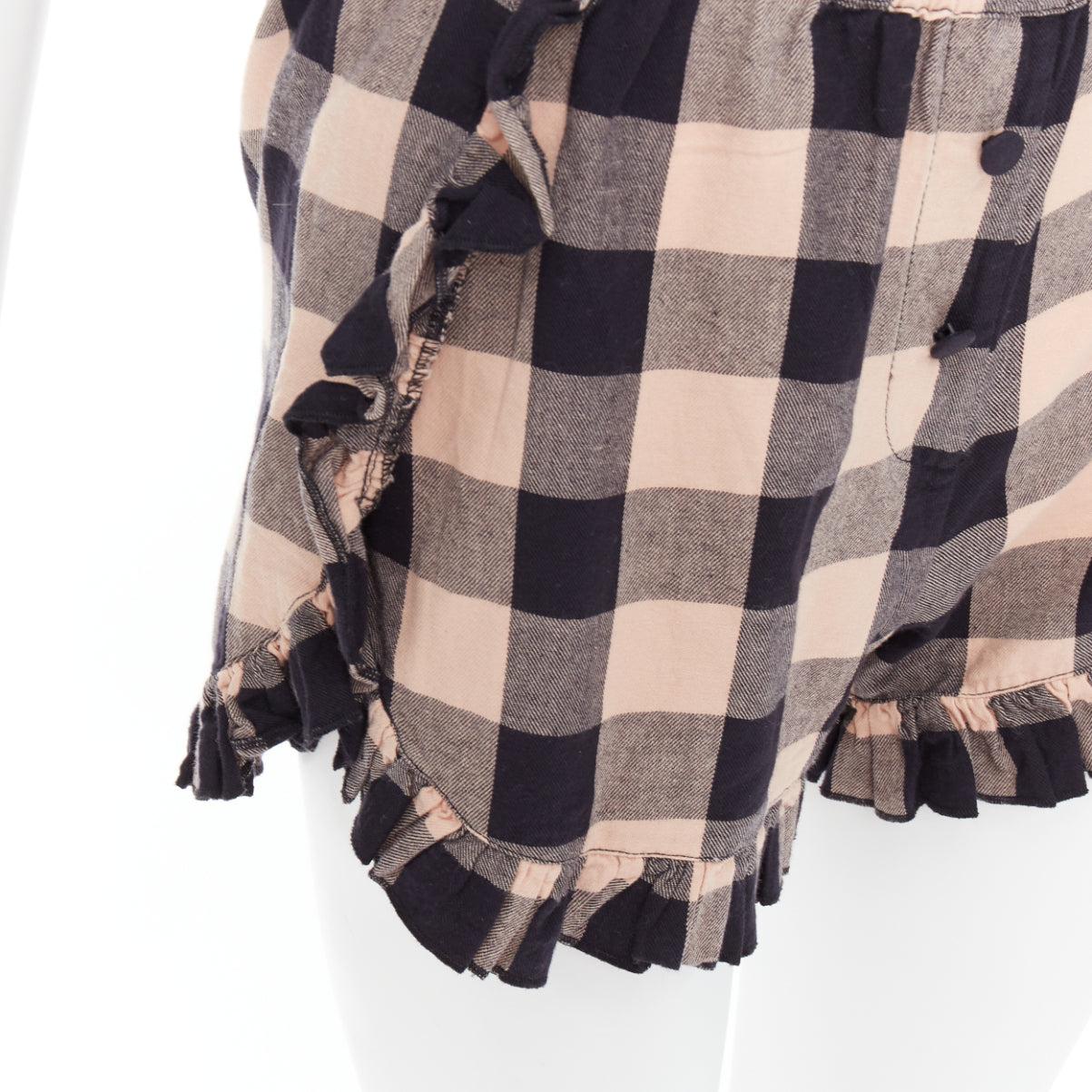 MORGAN LANE peach black cotton ribbon trim checkered top short set P en vente 4