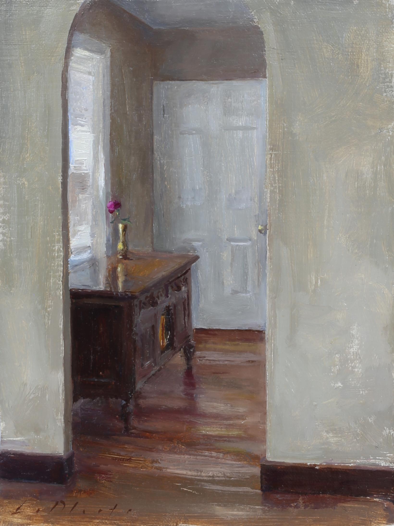 Morgan LaPlante Interior Painting - Threshold, Interior, Scene, Light 
Shadow, SW Art  Artists 21 under 31 2020, Oil