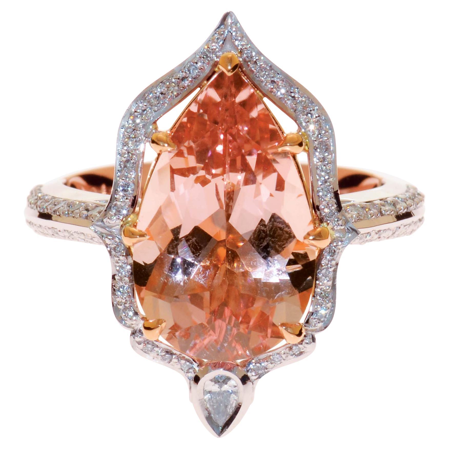 Morgana, Morganite & Diamond Dress Ring Handmade in Rose & White Gold For Sale