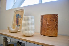 Vintage French Ceramic Vase, Cubist Design with Feminine Face, 1970