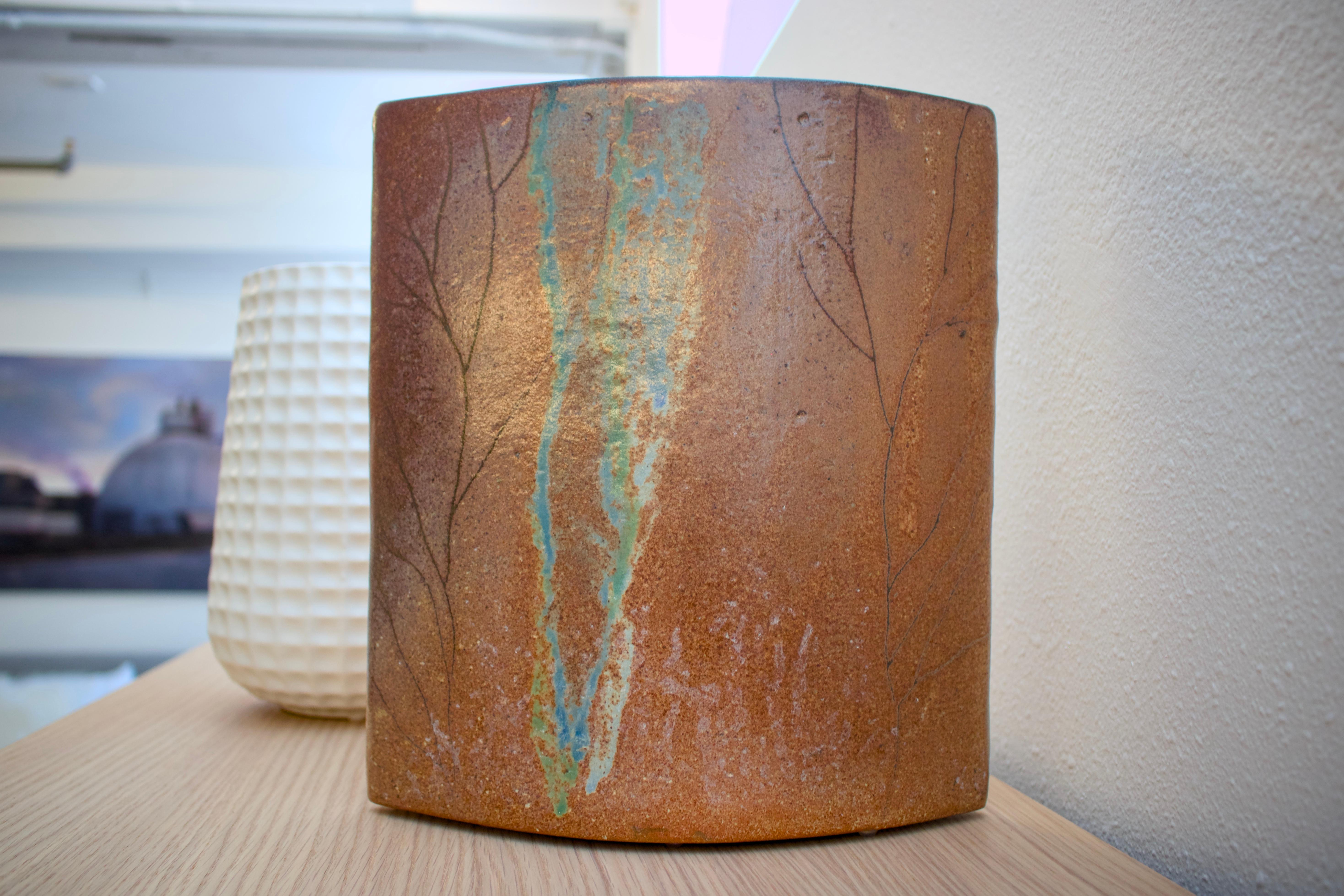 Ceramic “Morgane” French cubist ceramic vase For Sale