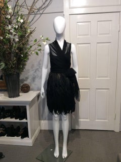 Morgane Le Fay Black Luminous Feather and Chiffon Angel Cocktail Dress