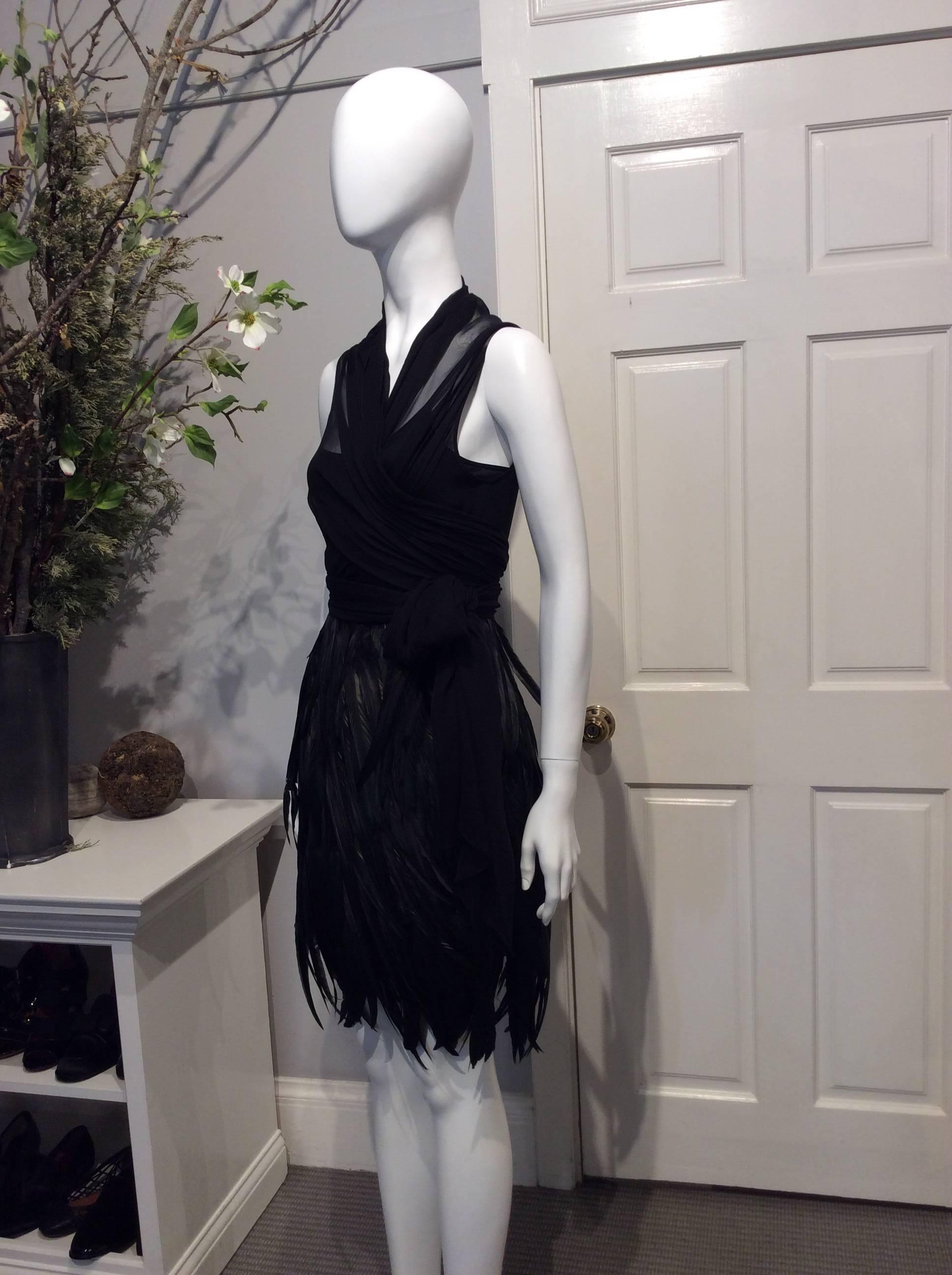 Morgane Le Fay Black Luminous Feather and Chiffon Angel Cocktail Dress  In New Condition For Sale In San Francisco, CA