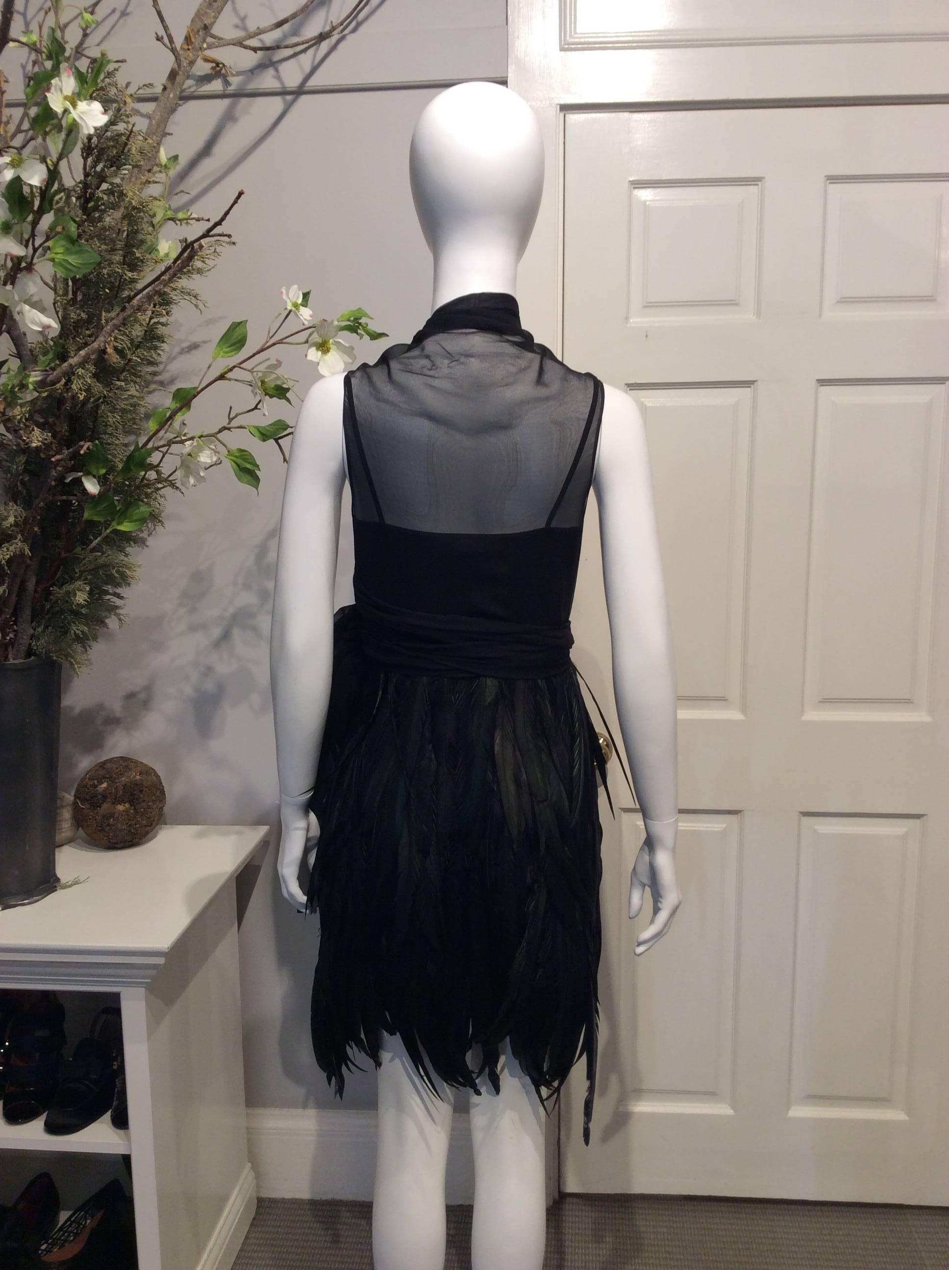Women's Morgane Le Fay Black Luminous Feather and Chiffon Angel Cocktail Dress  For Sale