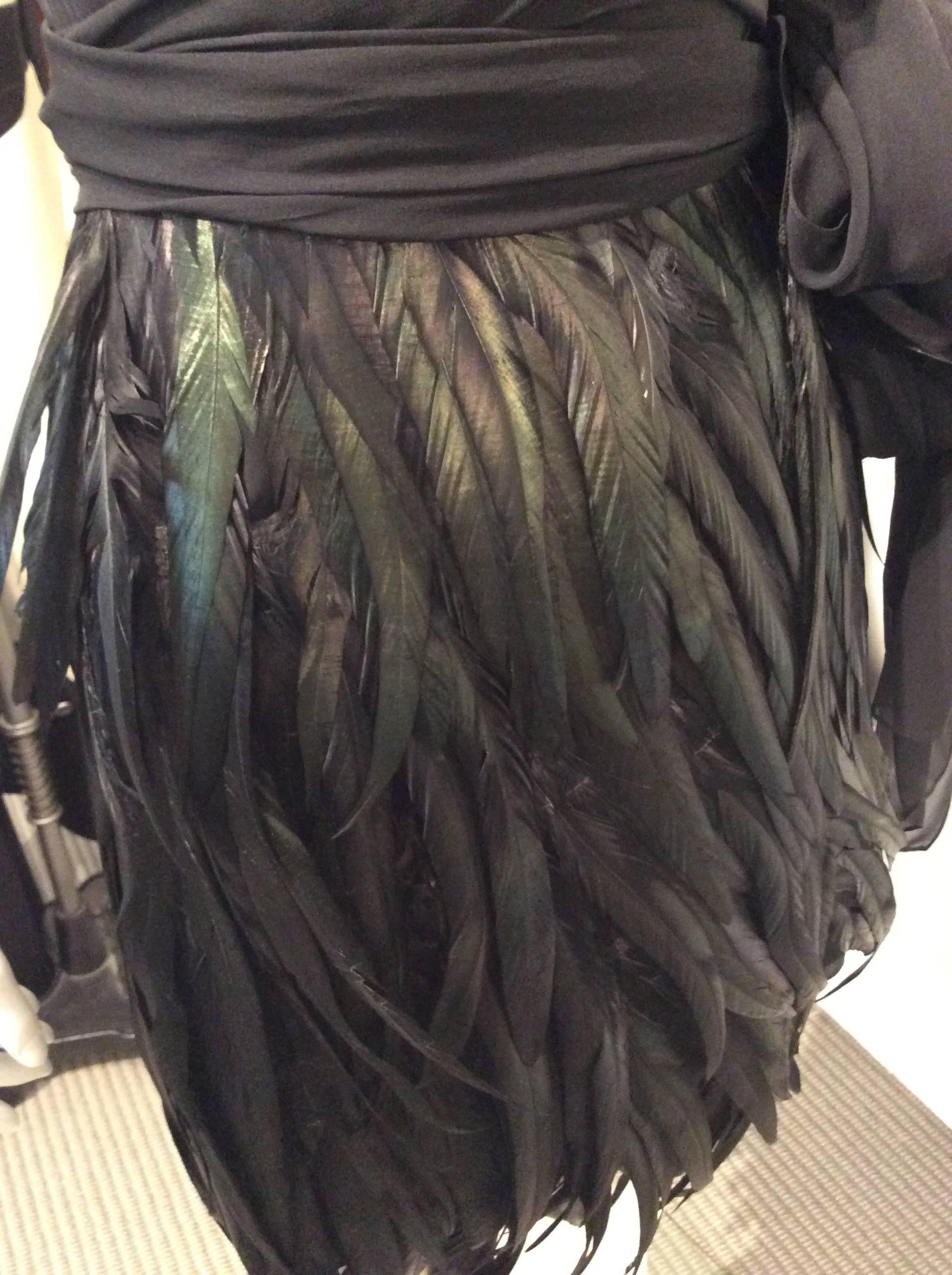 Morgane Le Fay Black Luminous Feather and Chiffon Angel Cocktail Dress  For Sale 2