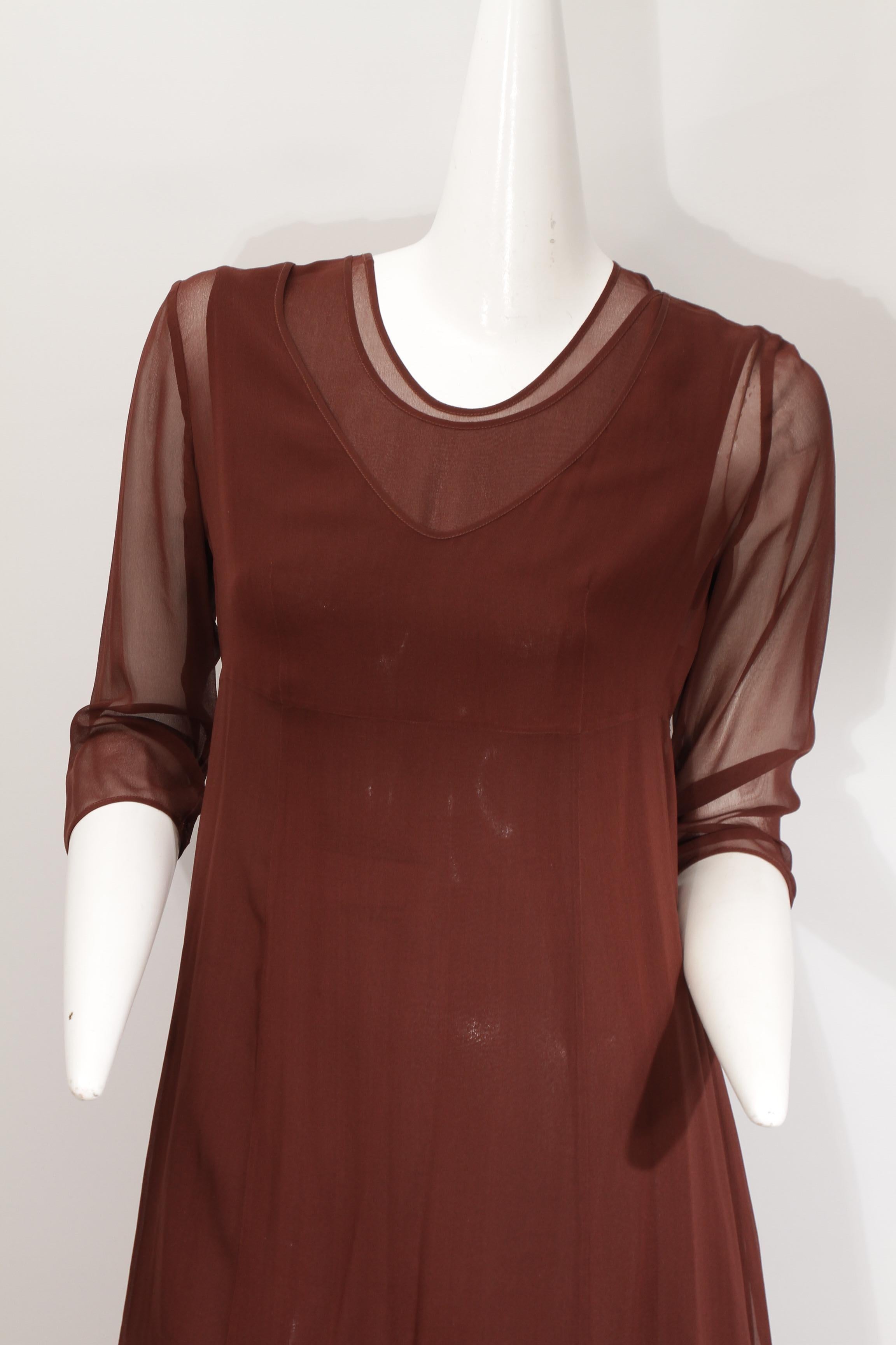 MORGANE LE FAY, Chocolate Three-Piece Sheer Tiered Silk Ensemble, 1980s For Sale 7
