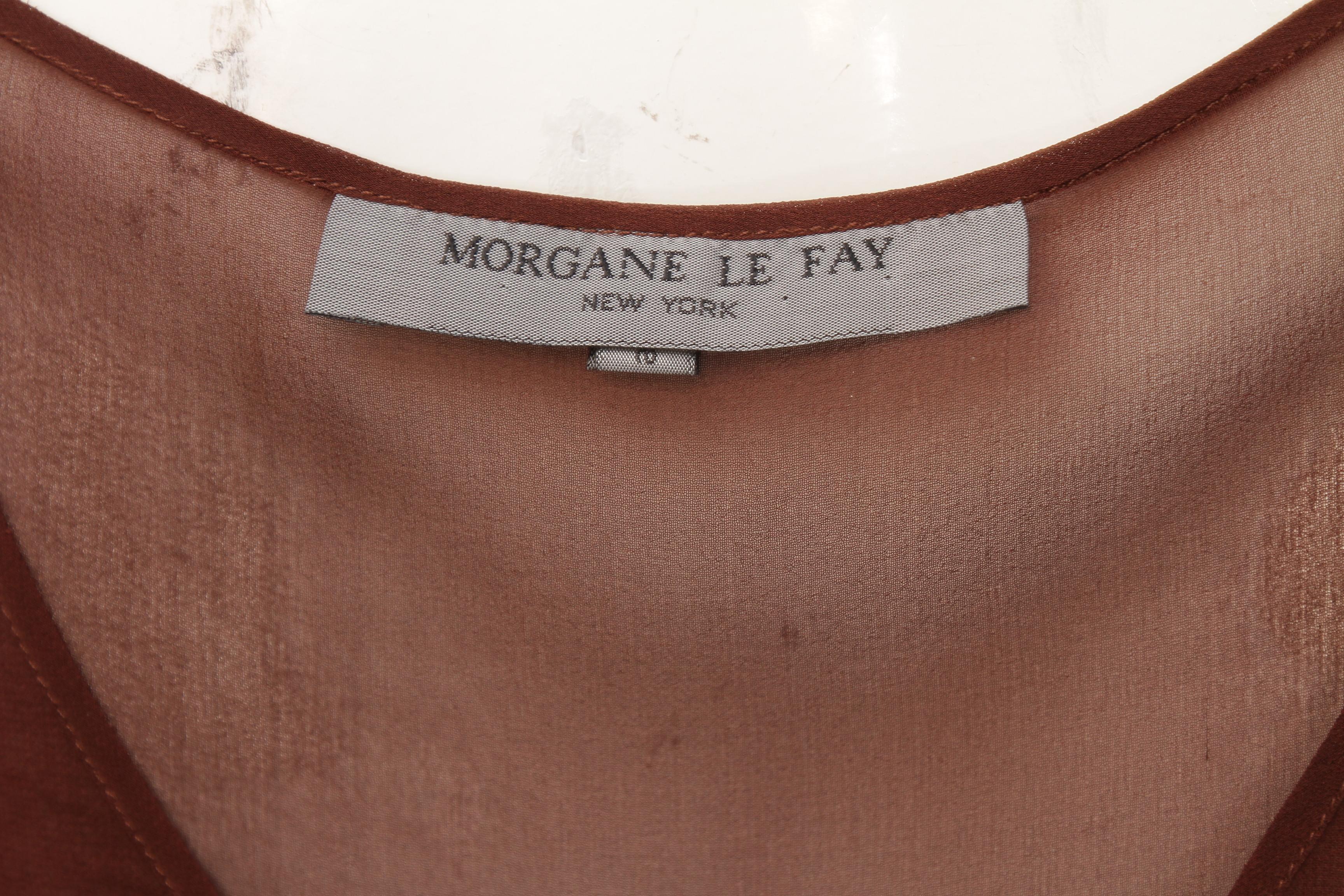 MORGANE LE FAY, Chocolate Three-Piece Sheer Tiered Silk Ensemble, 1980s For Sale 9
