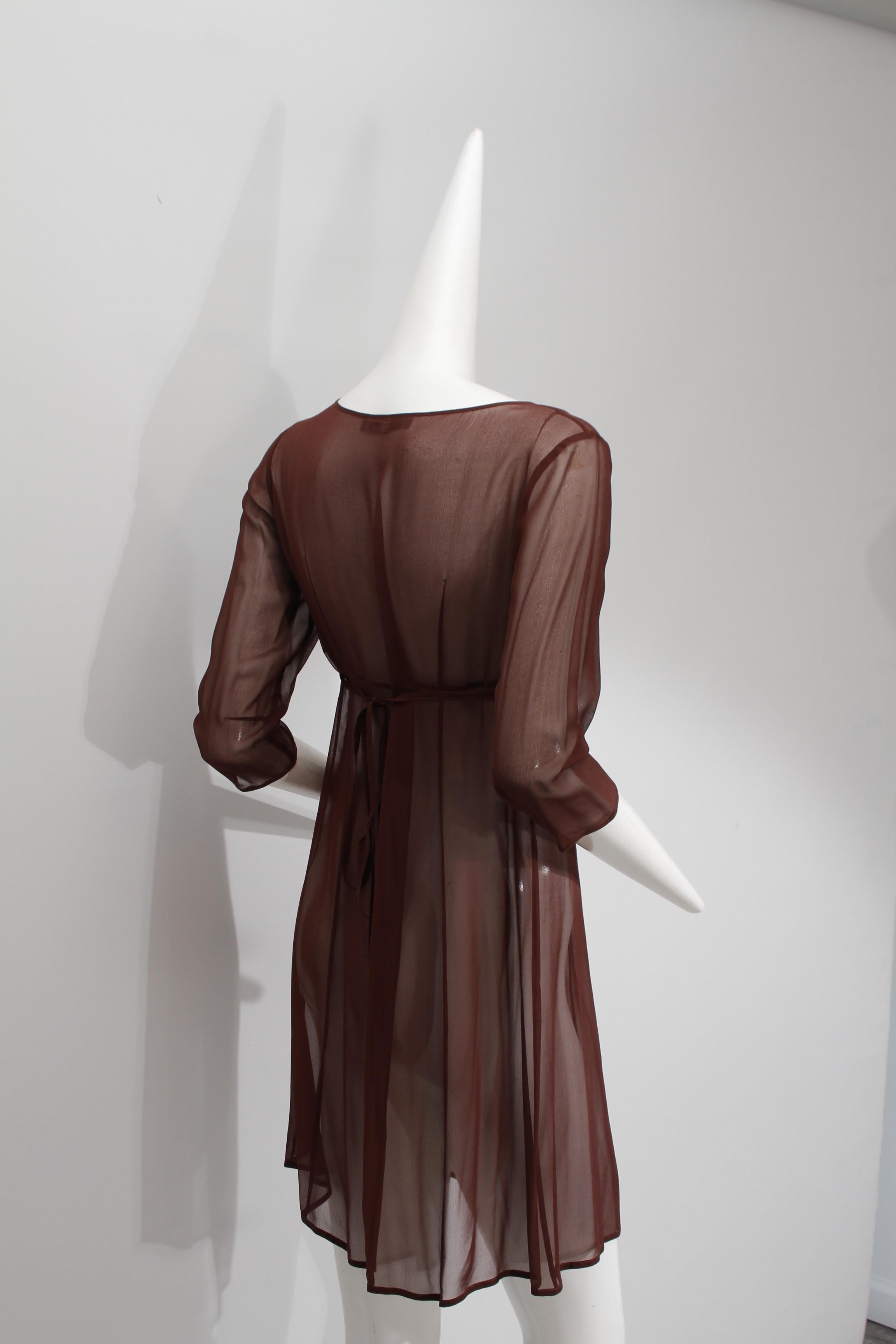 Women's MORGANE LE FAY, Chocolate Three-Piece Sheer Tiered Silk Ensemble, 1980s For Sale