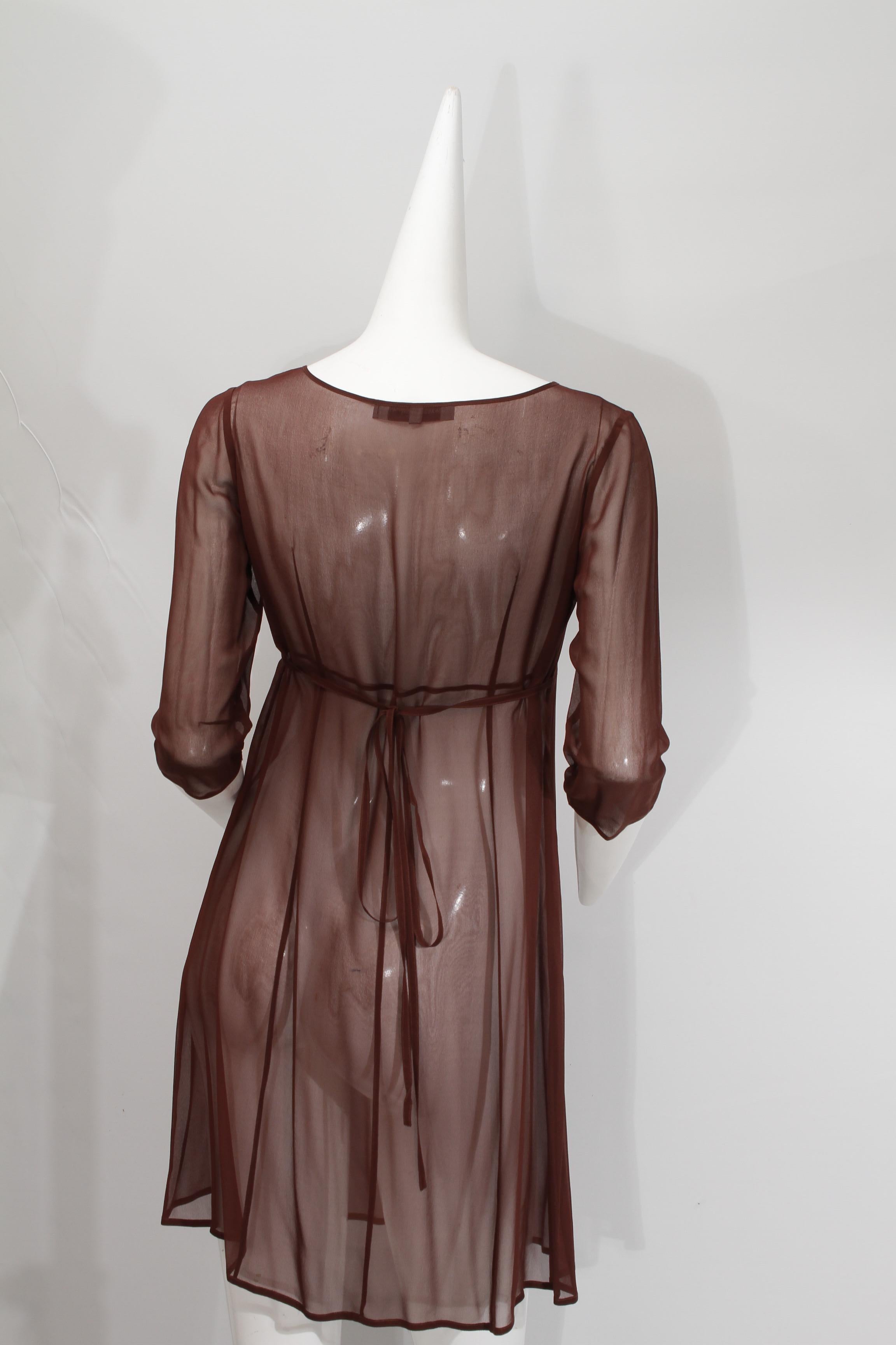 MORGANE LE FAY, Chocolate Three-Piece Sheer Tiered Silk Ensemble, 1980s For Sale 1