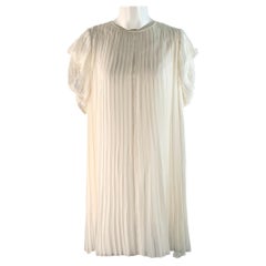 MORGANE LE FAY Size M Off White Ivory Silk Pleated Tent Knee-Length Dress