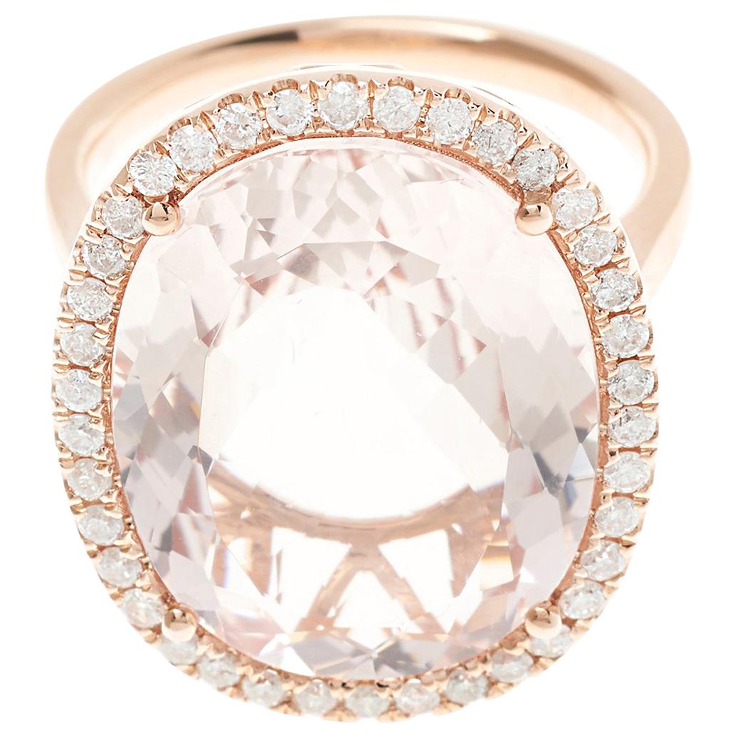 Morganite 12.16 Carat Diamond 18 Carat Rose Gold Dress Ring For Sale