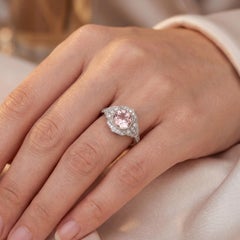Morganite 1.36ct & Diamond Ring in 14K White Gold